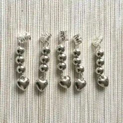 5 Bagues Tresses Locks Pendantes Ronds Et Coeur Argent