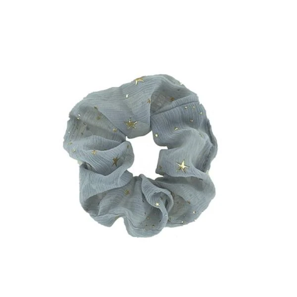 Chouchou Organza Gris Avec étoiles Dorées 1 Chouchou Organza Gris Avec étoiles Dorées